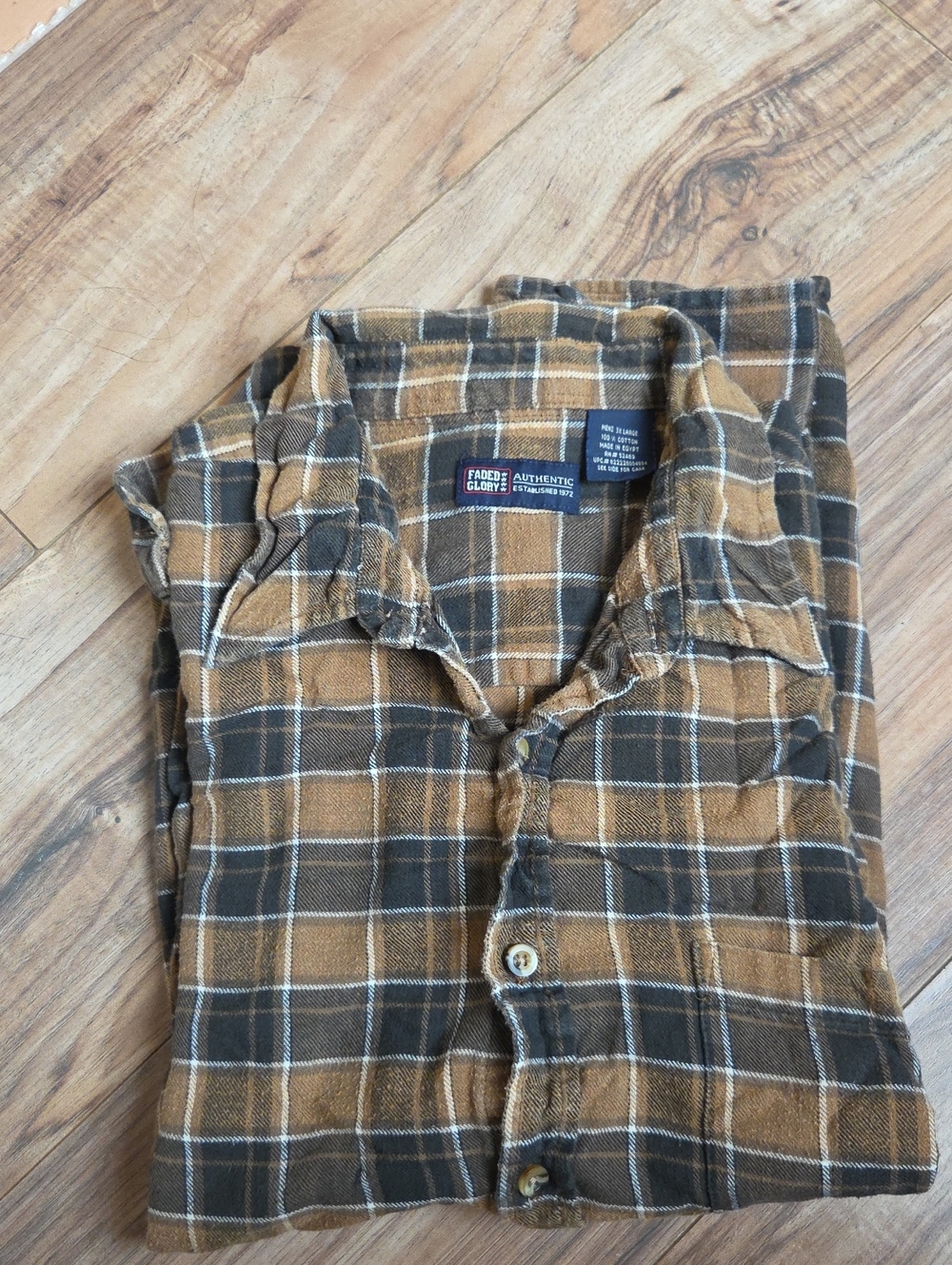 Faded Glory Men’s Brown and Black Plaid Button-Down Shirt